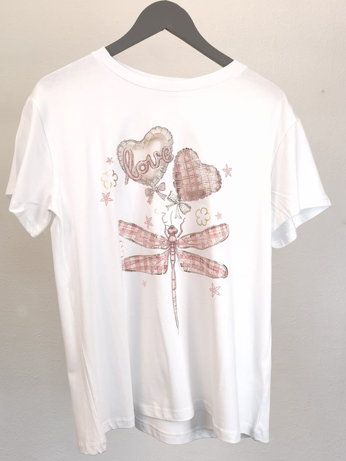 T-Shirt kurzärmlig weiß mit Farbdruck Libelle
