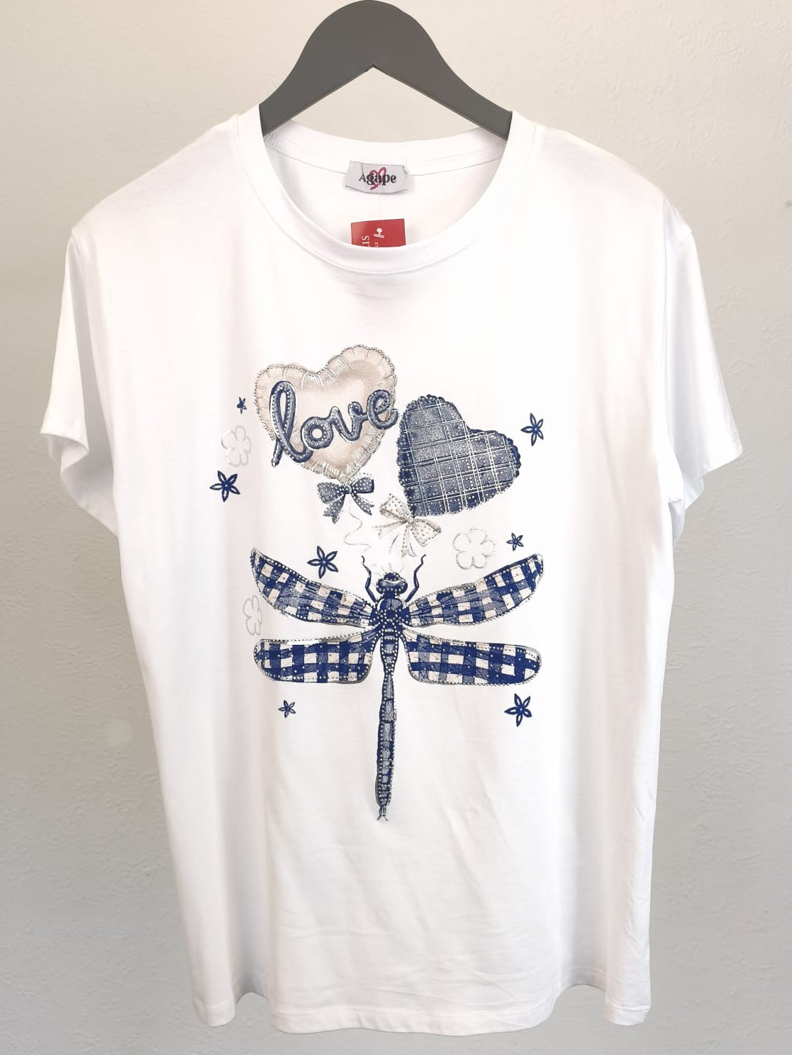 T-Shirt kurzärmlig weiß mit Farbdruck Libelle