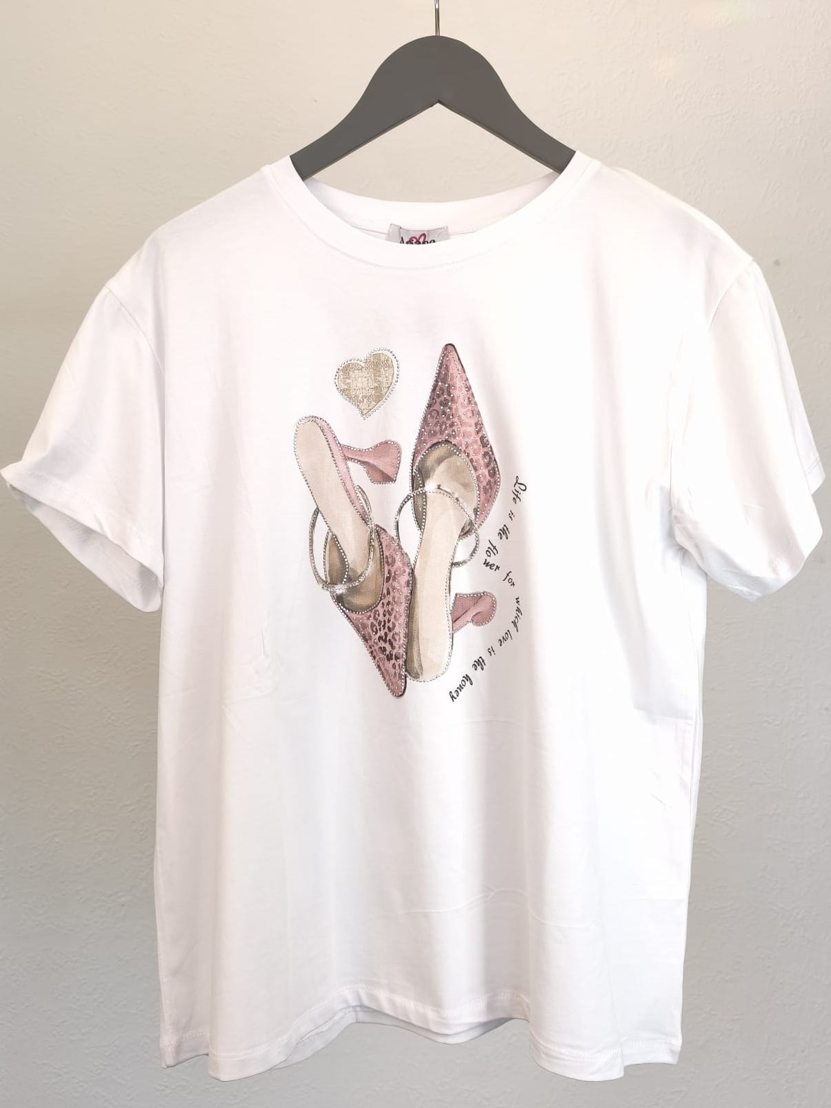 T-Shirt kurzärmlig weiß mit Farbdruck Schuh