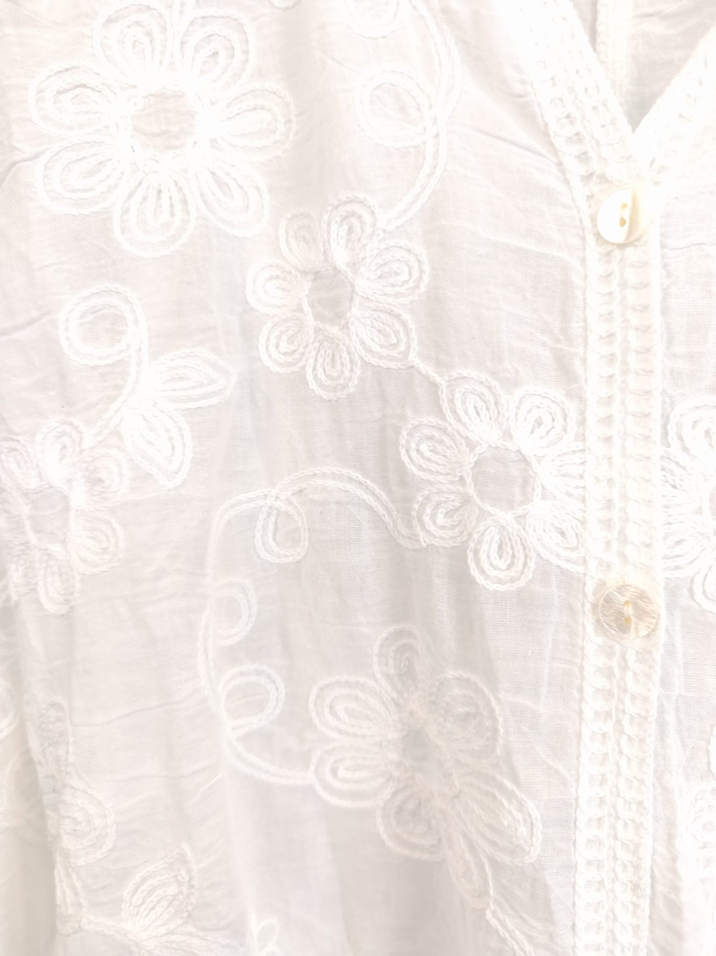Spitzenbluse mit Kragen Dreiviertelarm, weiß, florales Muster