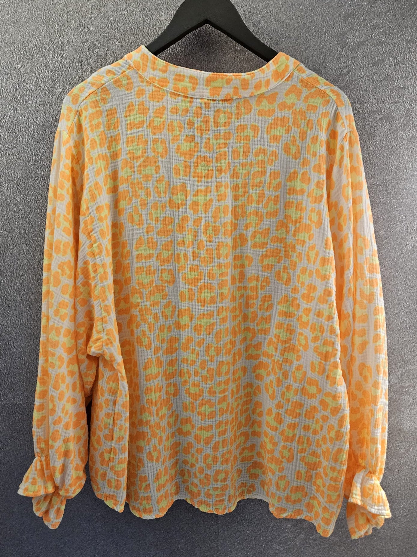 Musselin-Bluse langärmlig Animalprint orange/gelb Oversize