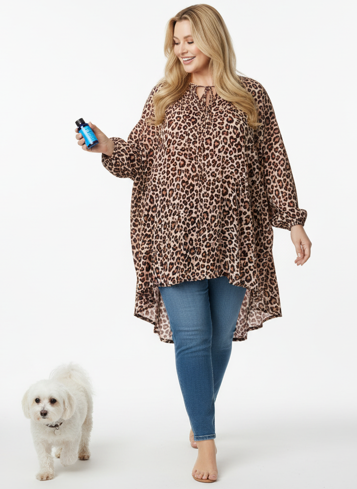 Langärmlige Bluse Animalprint mit Bändchen Oversize