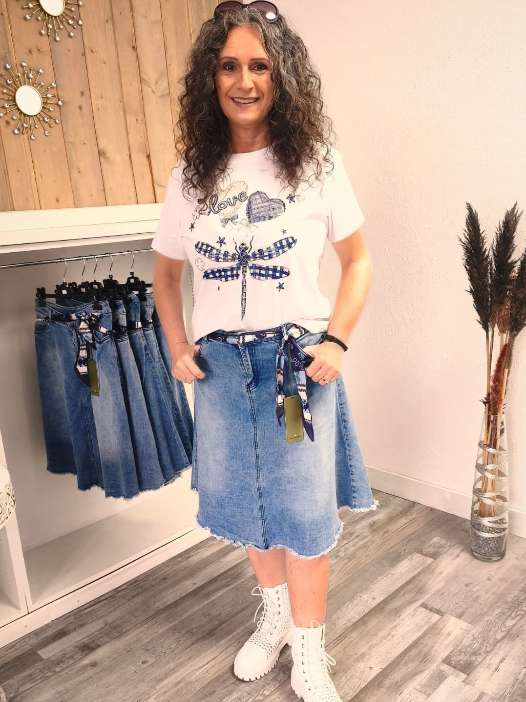 T-Shirt kurzärmlig weiß mit Farbdruck Libelle