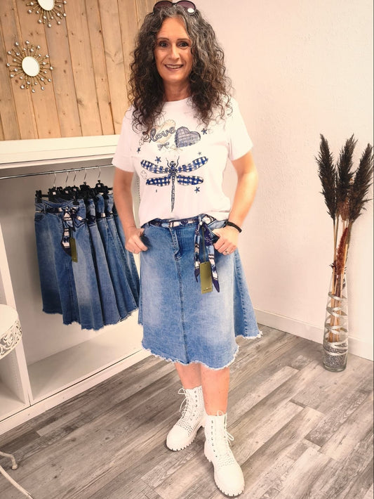 Jeans-Rock mit Perlengürtel