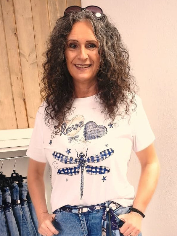 T-Shirt kurzärmlig weiß mit Farbdruck Libelle