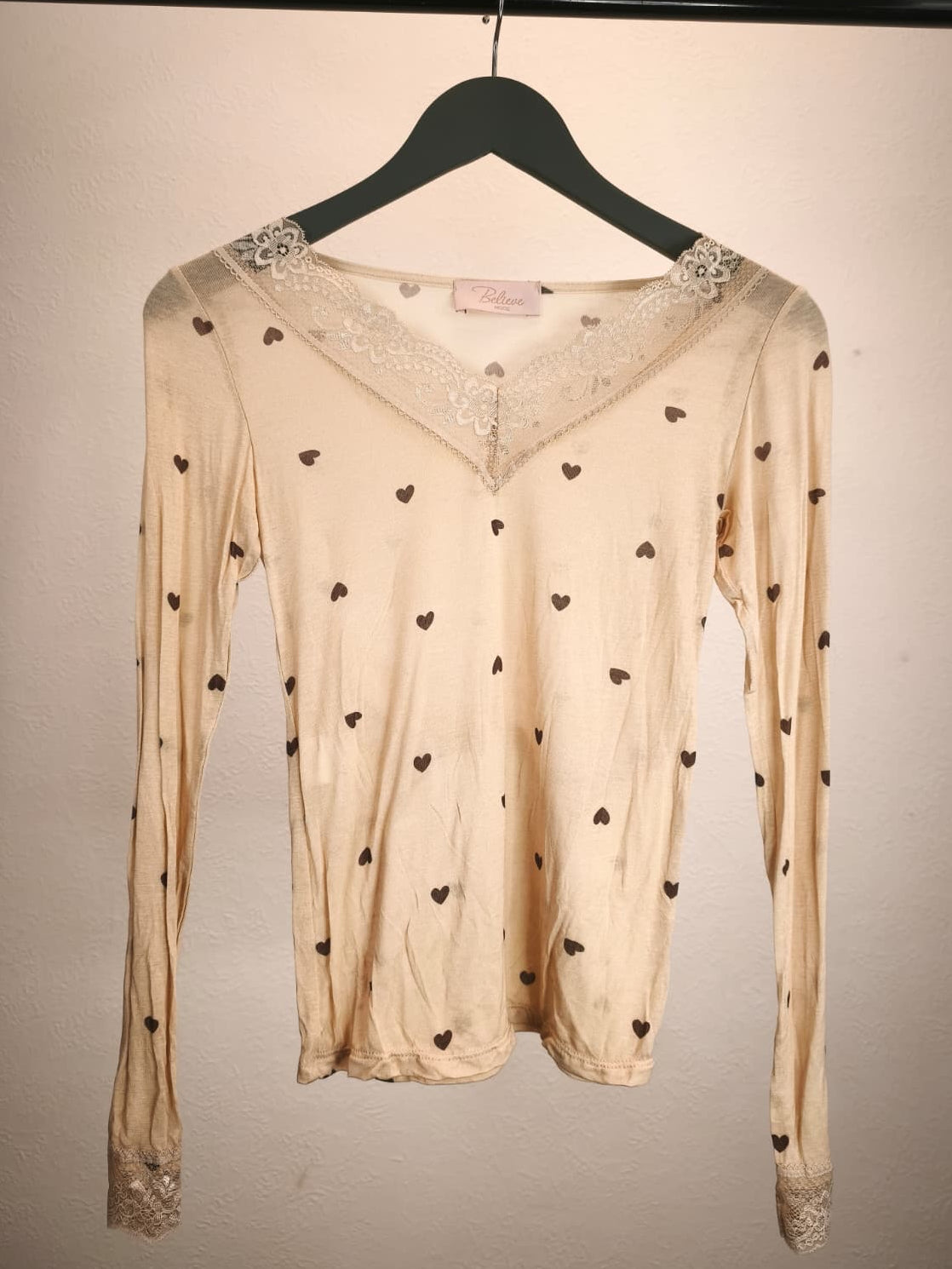 Stretch-Cashmere Langarmshirt mit Spitze