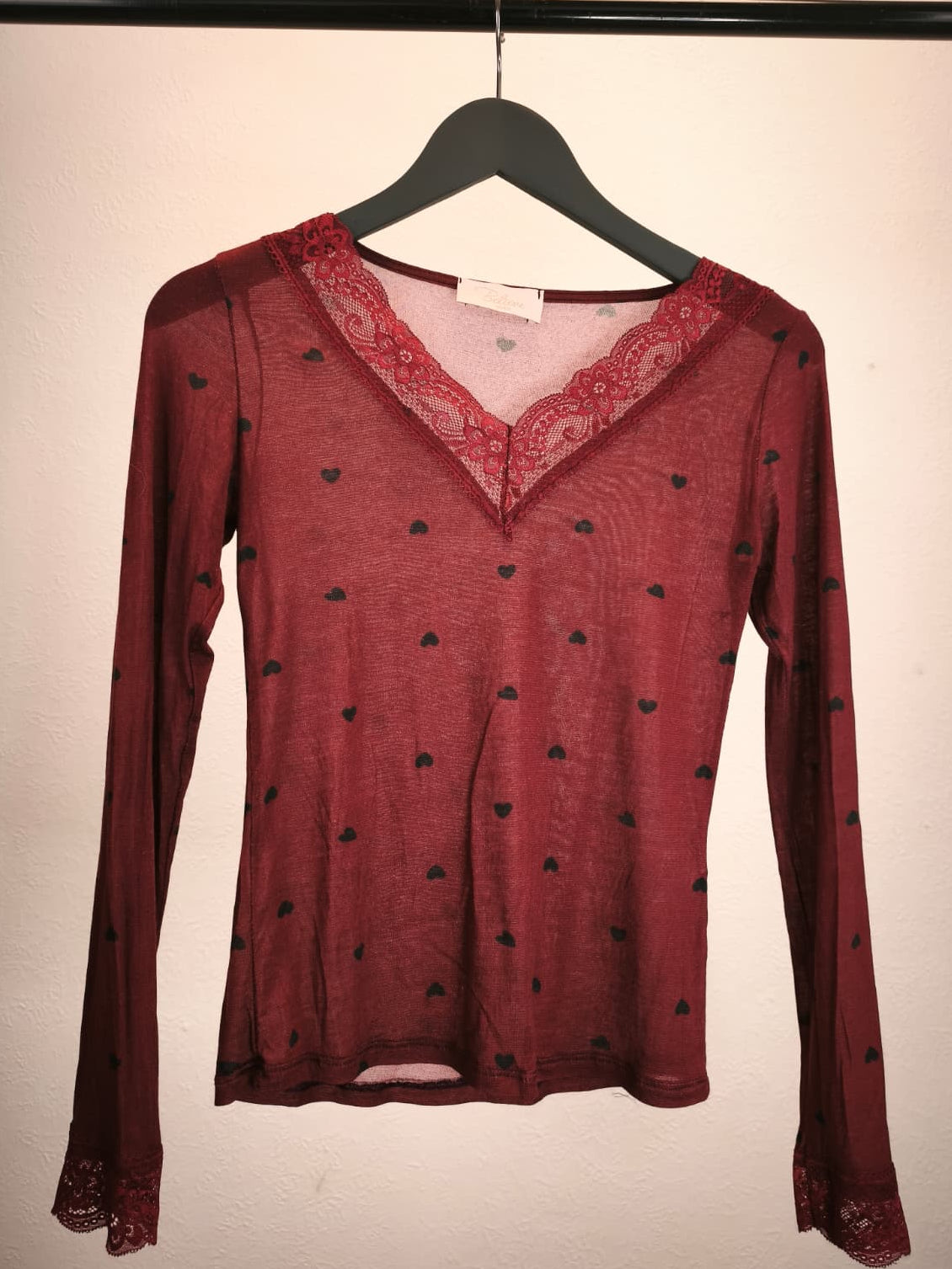 Stretch-Cashmere Langarmshirt mit Spitze