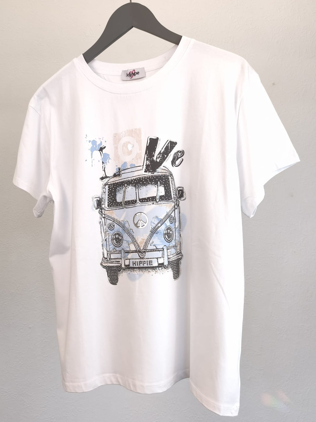 T-Shirt kurzärmlig weiß mit Farbdruck Bus