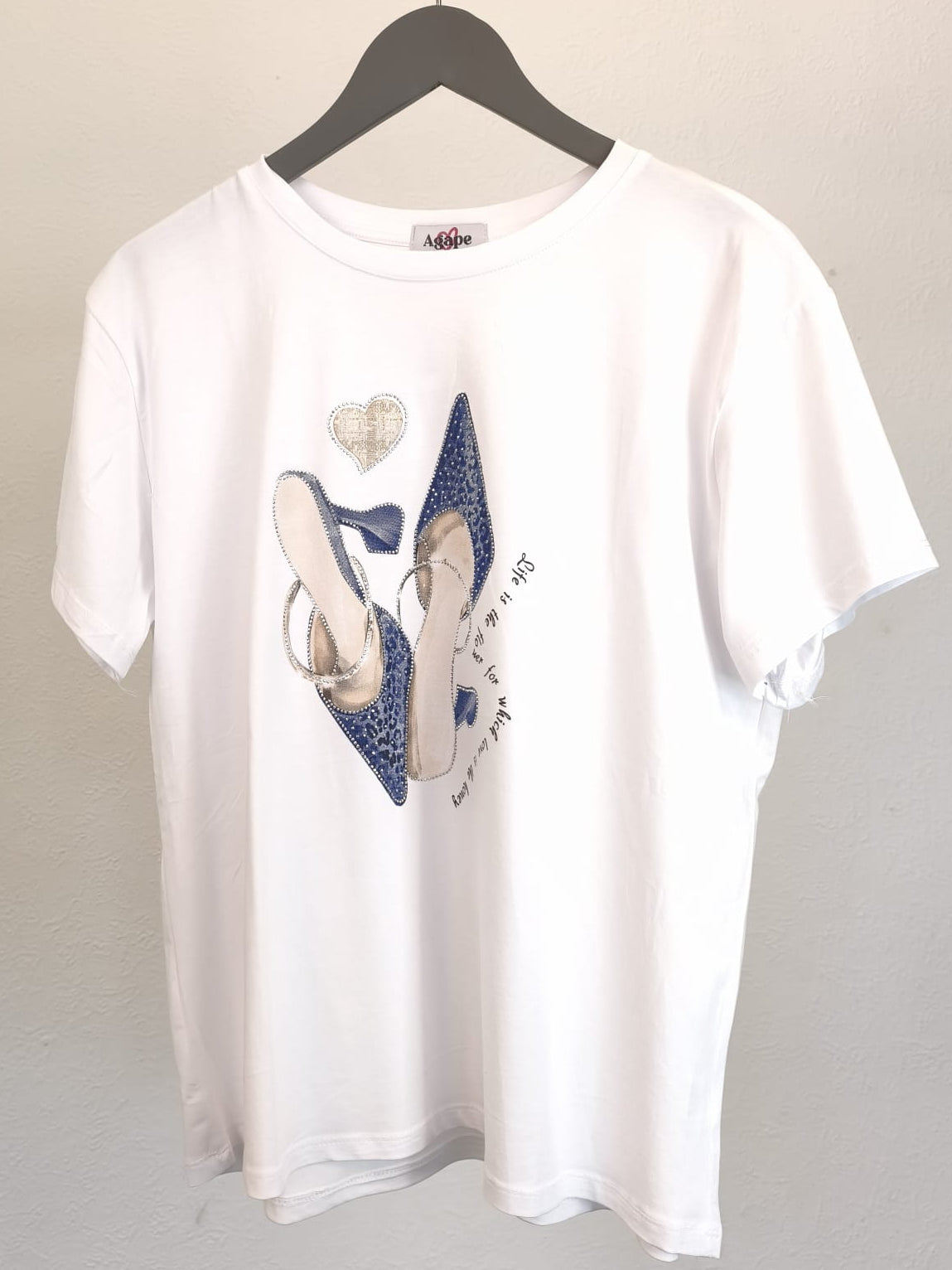 T-Shirt kurzärmlig weiß mit Farbdruck Schuh