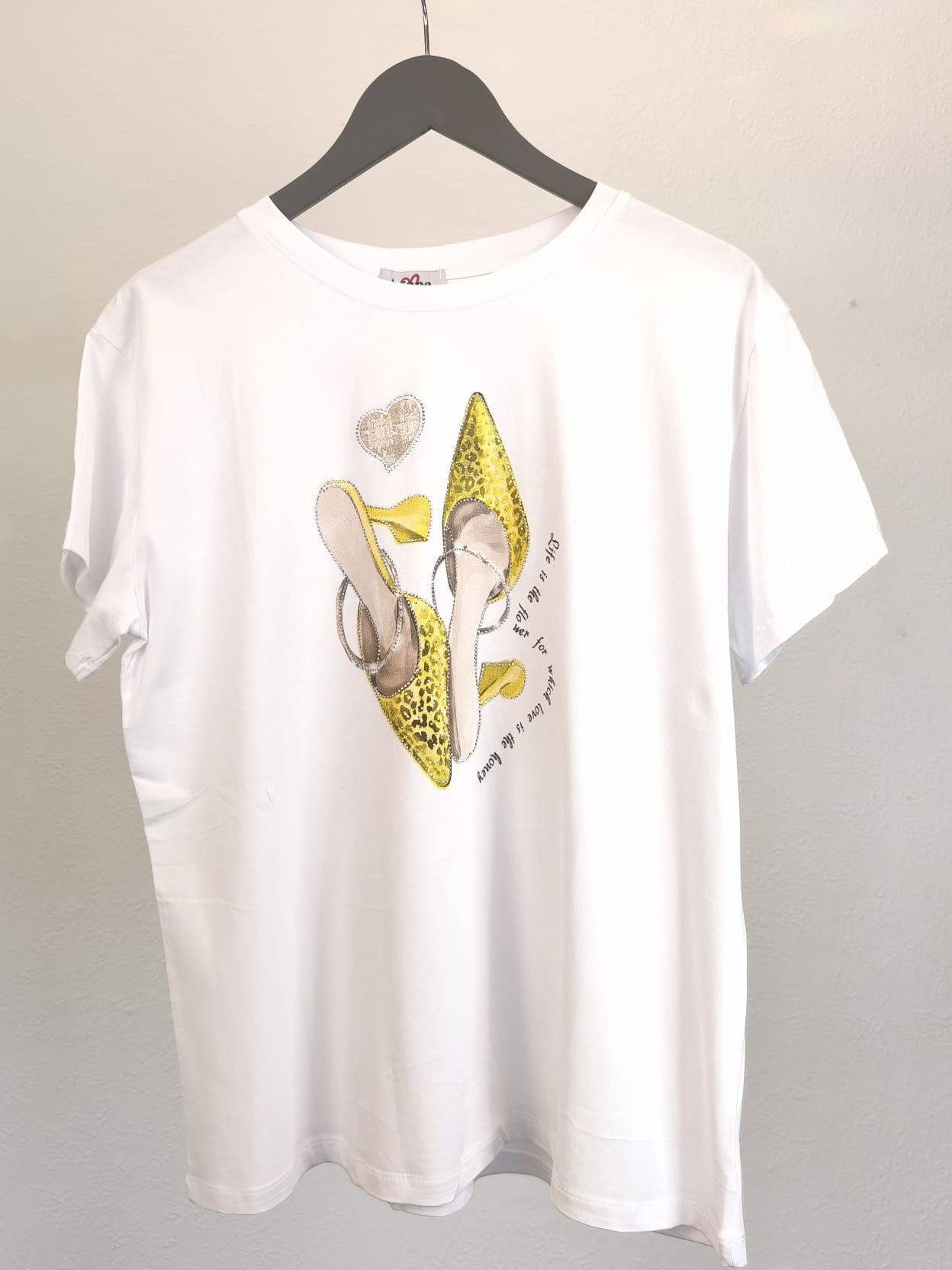 T-Shirt kurzärmlig weiß mit Farbdruck Schuh