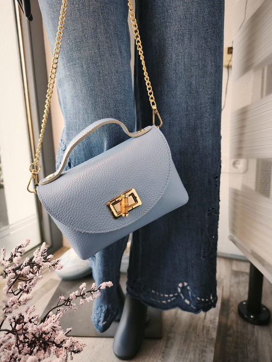Umhänge-Handtasche, echtes Leder, mit Goldkette, verschiedene Farben